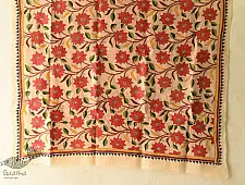 Pushparam . पुष्पारम | Kantha Tussar Silk Hand Embroidered Dupatta ~ Red Flowers All Over