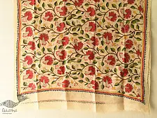Pushparam . पुष्पारम | Kantha Tussar Silk Dupatta ~ Hibiscus Flowers Embroidered