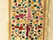 Pushparam . पुष्पारम | Kantha Tussar Silk Stole ~ Myna Bird Embroidered