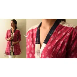 Ikat Handloom Long Cotton Shrug - Red