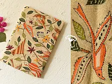 Pushparam . पुष्पारम | Kantha Tussar Silk Hand Embroidered Dupatta ~ Sparrows 