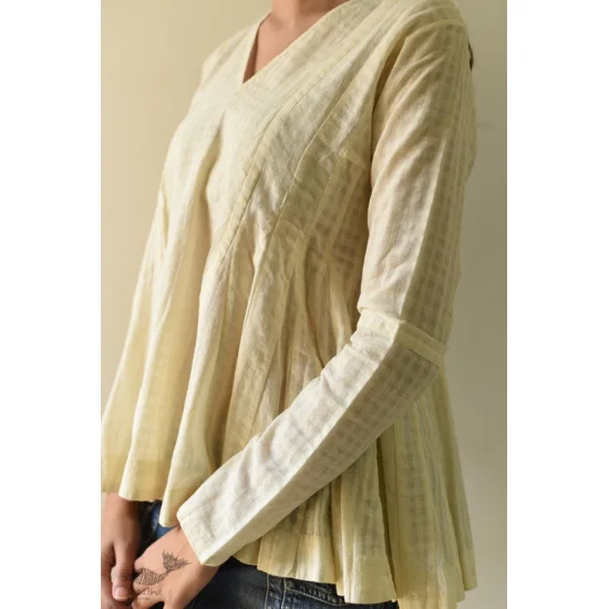 shop Handwoven Off White Cotton Self Checks A-Line Flared Top