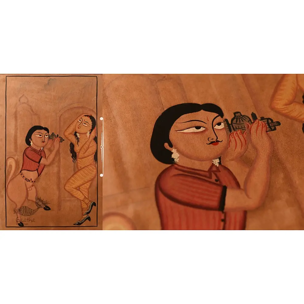 original kalighat painting on handmade canvas