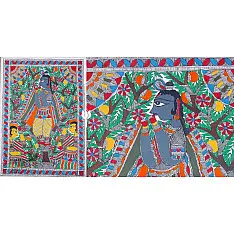 Madhubani painting | Krishna and Gopi