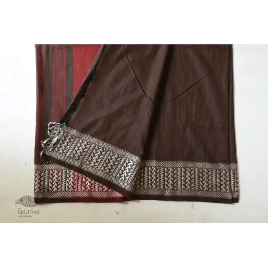 Traditional Bengali cotton saree  Black With Maroon Pallu