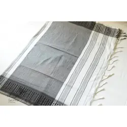 Paromita ~ Handloom Cotton Saree  - White With Black Stripes