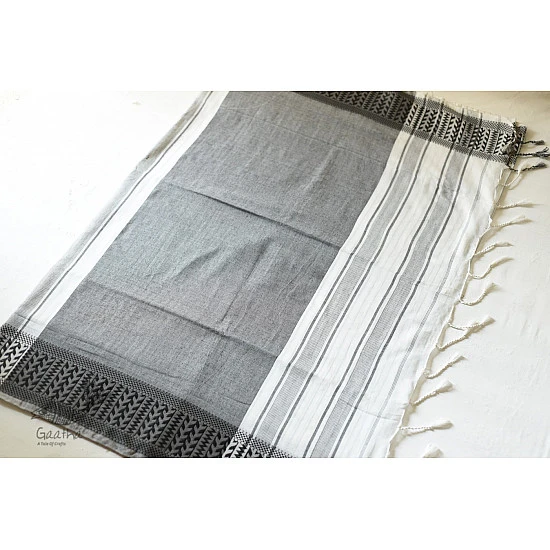 Traditional Bengali cotton Saree  - White With Black Stripes