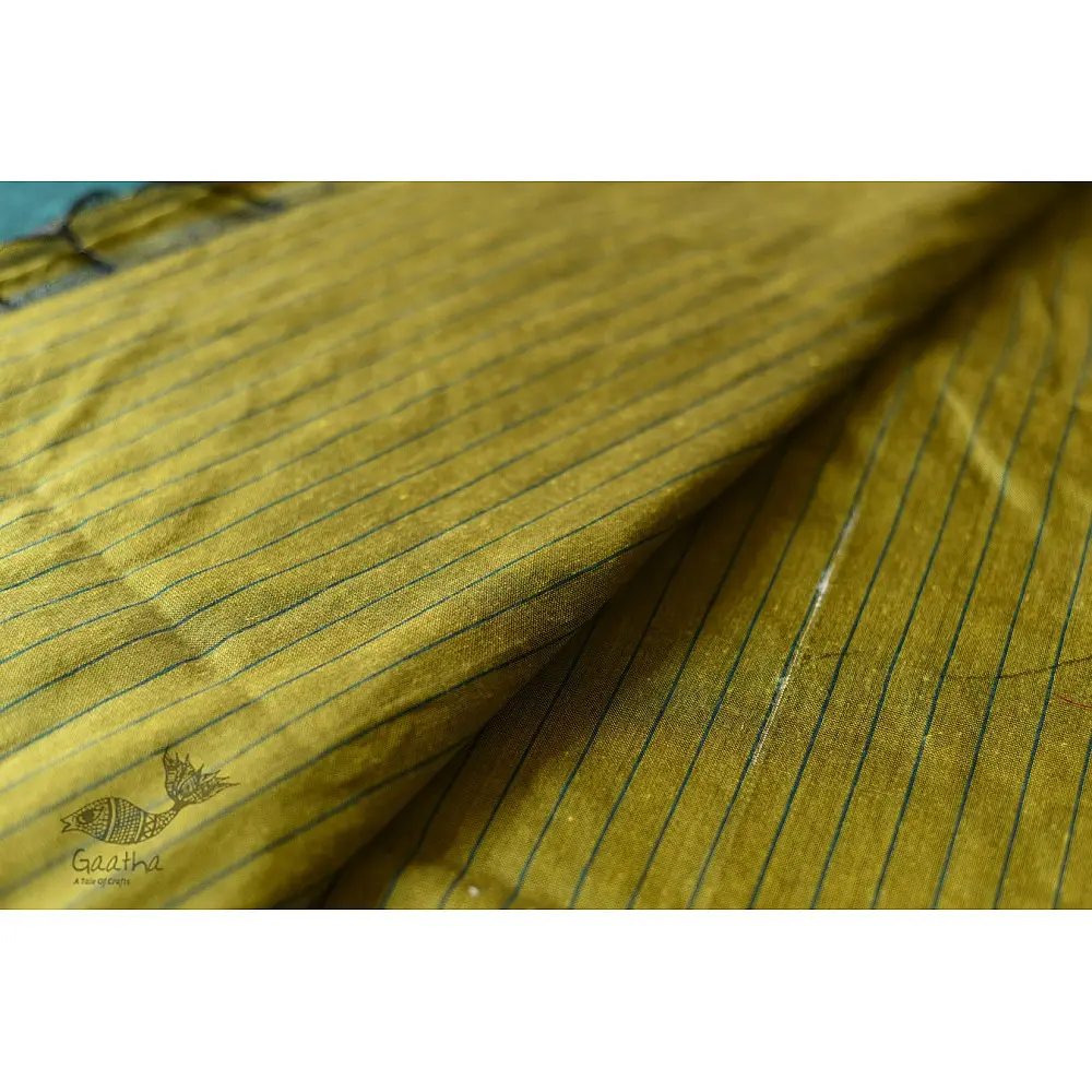 Traditional Bengali cotton Green Striped Saree