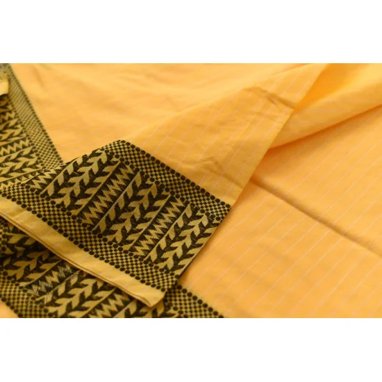 Traditional Bengali cotton Light Yellow saree