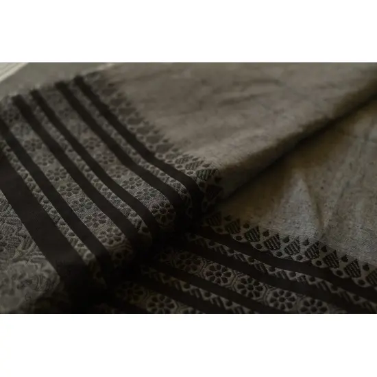 Traditional Bengali cotton Black & Grey Saree