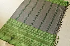 Paromita ~ Handloom Cotton Saree - Grey With Green Woven Border