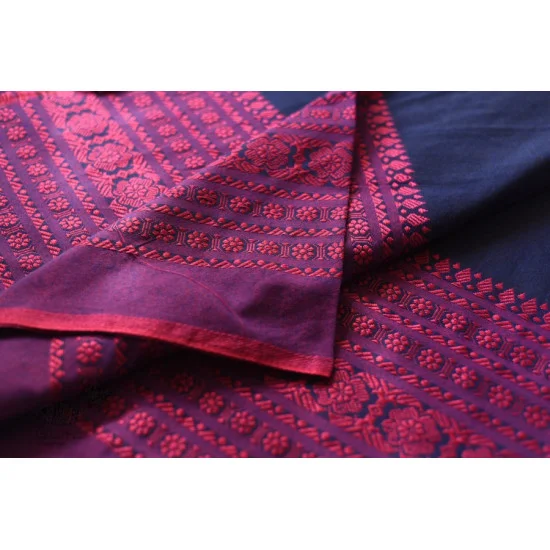 Traditional Bengali cotton Blue Saree