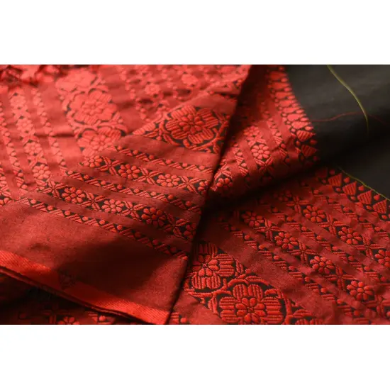 Traditional Bengali cotton Black With Red Woven Border Saree