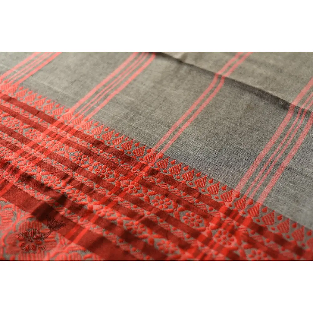 Traditional Bengali cotton Grey Saree