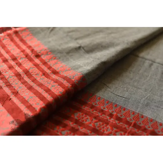 Traditional Bengali cotton Grey Saree