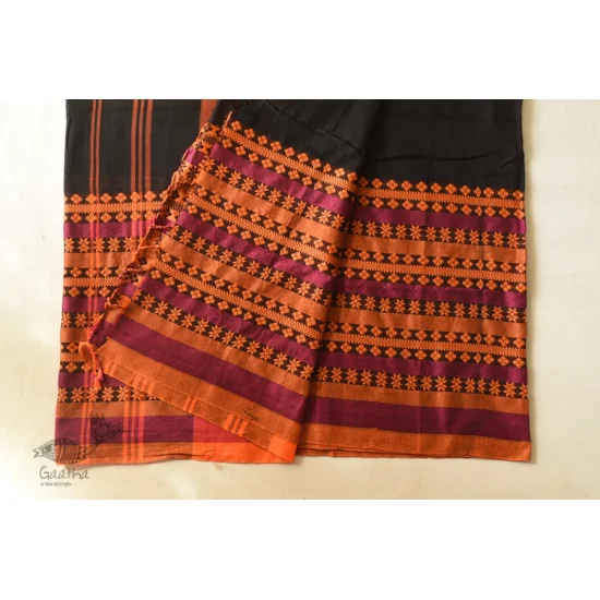 Handloom Cotton Bengali Saree  - Black with Woven Border