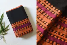 Paromita ~ Handloom Cotton Bengali Saree  - Black with Woven Border