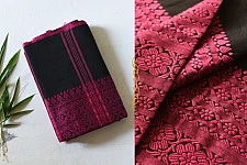 Paromita ~ Handloom Cotton Black Saree With Rani Pink Boder