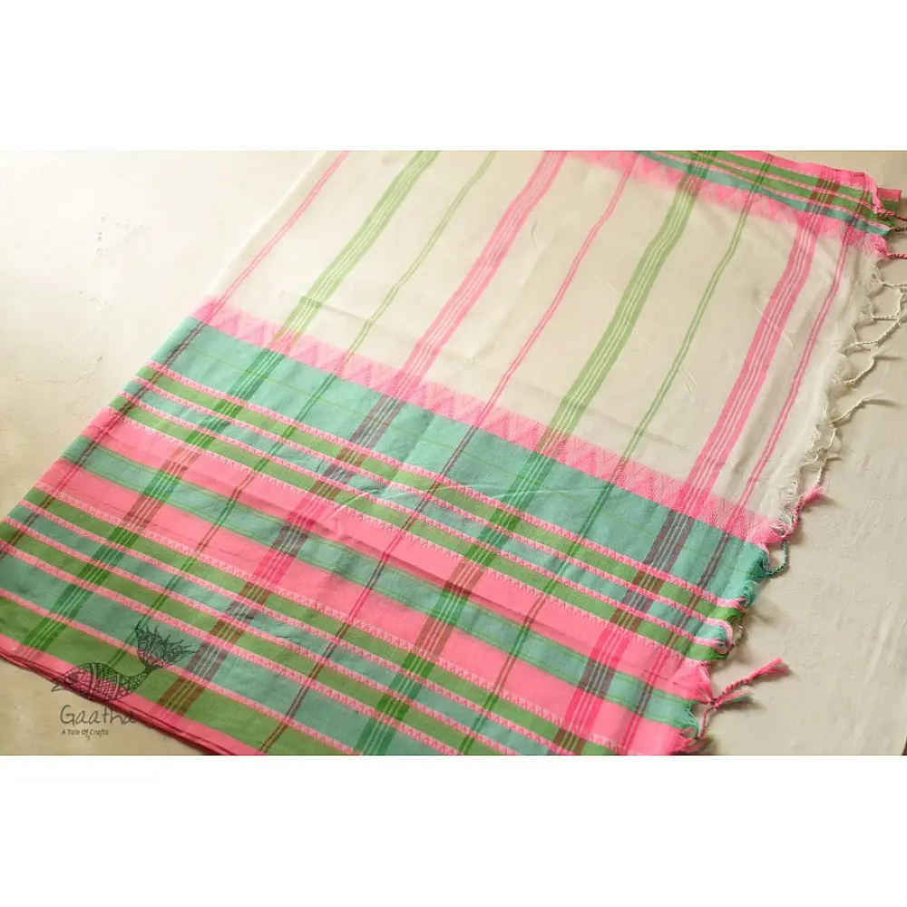 Traditional Bengali cotton Off White Saree