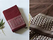 Paromita ~ Handloom Cotton Saree - Black With Maroon Pallu