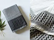 Paromita ~ Handloom Cotton Saree  - White With Black Stripes