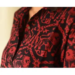 Itr . इत्र | Batik Cotton Loose Red & Black Shirt | Exclusive