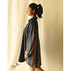 Modal Silk Ajrakh & Denim Dress / Long Line Shirt