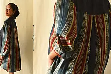 Modal Silk Ajrakh & Denim Dress / Long Line Shirt