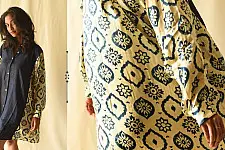 Modal Silk Ajrakh Prints & Denim Dress