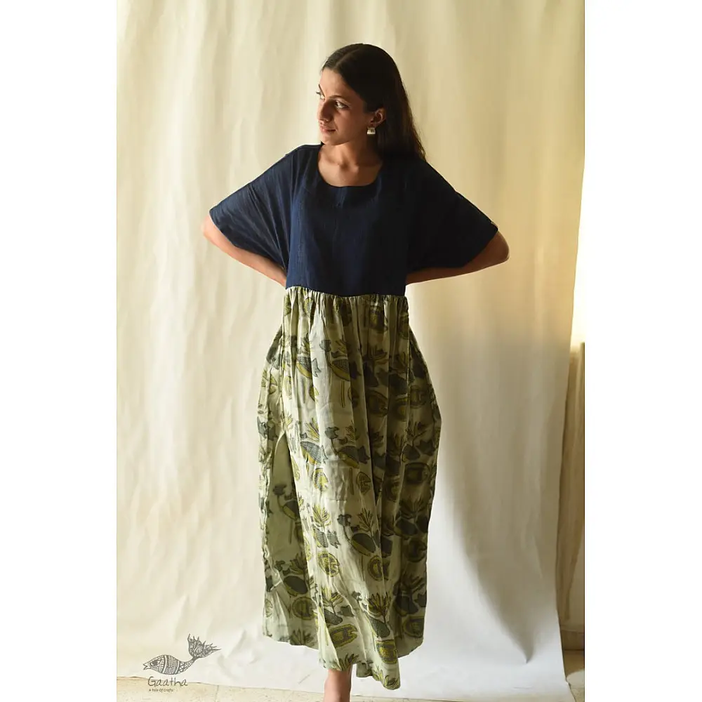 shop Batic Modal Silk And Denim Dress