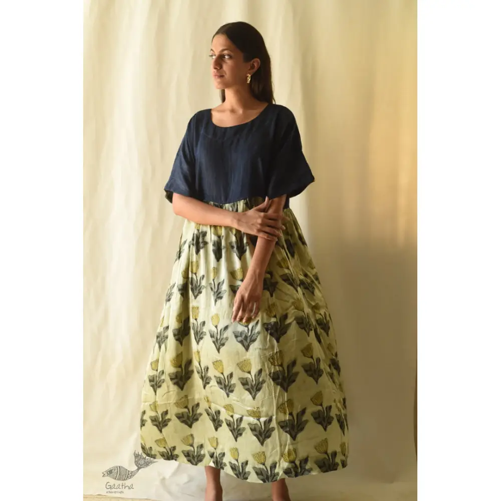 shop Batic Modal Silk +  Denim Dress - Pistachio Green