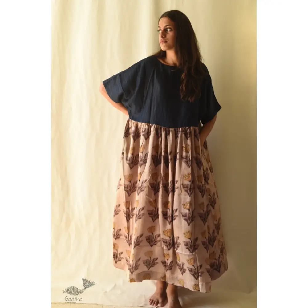 shop Batic Modal Silk & Denim Long Dress