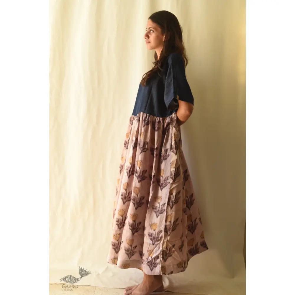 shop Batic Modal Silk & Denim Long Dress
