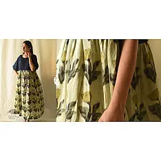 Amaara . अमारा | Batic Modal Silk +  Denim Dress - Pistachio Green