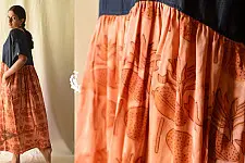 Amaara . अमारा | Batic Modal Silk + Denim Long Dress