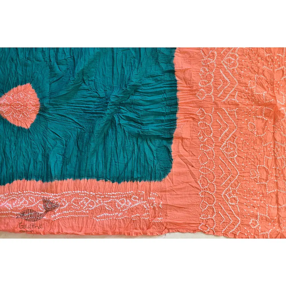 latest collection of cotton bandhni Blue-Orange sarees