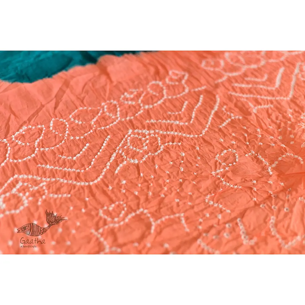 latest collection of cotton bandhni Blue-Orange sarees