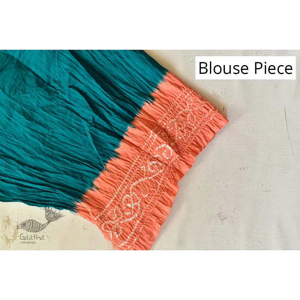 latest collection of cotton bandhni Blue-Orange sarees