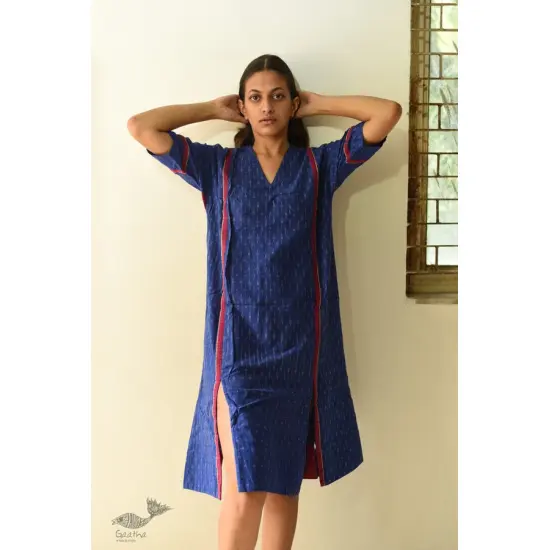 shop Handloom Cotton Ikat Designer BlueDress