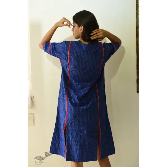 shop Handloom Cotton Ikat Designer BlueDress