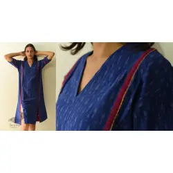 Ikat Handloom Cotton Designer Dress - Blue