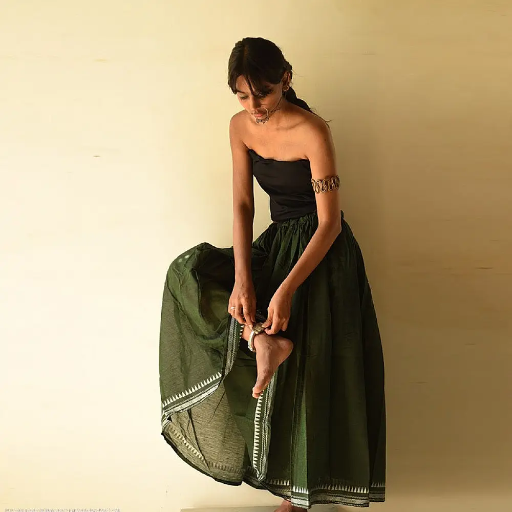 Loom & Light - Handloom Cotton Skirt ~ Green