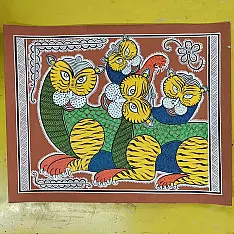 Mandana Art - Painting ~ Four Tigers ( 11 x 14 inch)