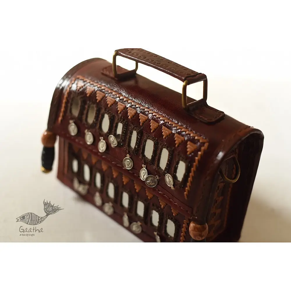 shop Kutchi Embroidery & Mirror Work - Leather Handbag / Leather Sling Bag