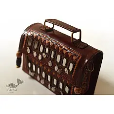 Be Nomadic ~ Kutchi Embroidery & Mirror Work - Leather Handbag / Leather Sling Bag