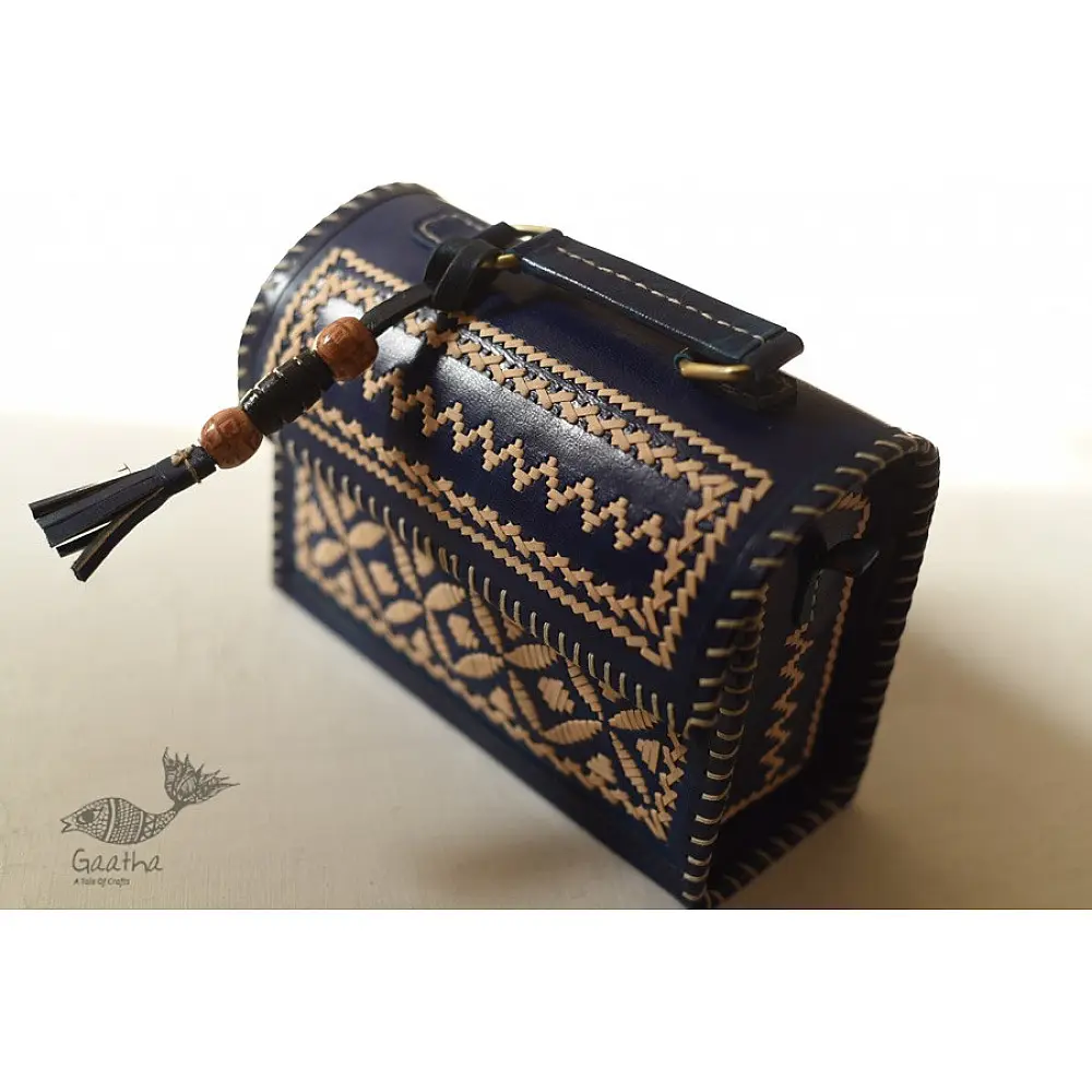 shop Leather Handbag - Kutchi Embroidery With Leather
