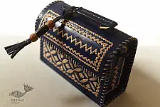 Be Nomadic ~ Leather Blue Handbag - Kutchi Embroidery With Leather
