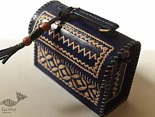 Be Nomadic ~ Leather Blue Handbag - Kutchi Embroidery With Leather