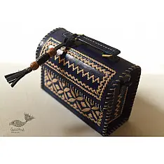 Be Nomadic ~ Leather Blue Handbag - Kutchi Embroidery With Leather