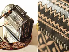 Be Nomadic ~ Kutchi Leather Handbag With Embroidery - Black